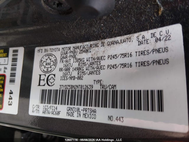 Продаж на аукціоні авто 2022 Toyota Tacoma Double Cab/sr5/trd Sport/trd Off Road, vin: 3TYDZ5BN2NT012639, номер лоту: 12607116