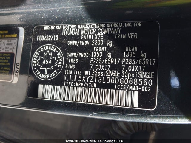 Продаж на аукціоні авто 2013 Hyundai Santa Fe Sport 2.4 Base, vin: 5XYZT3LB6DG068560, номер лоту: 12596399