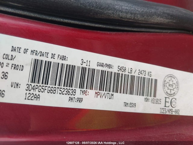 Aukcja sprzedaży 2011 Dodge Journey Sxt, vin: 3D4PG5FG6BT523639, numer aukcji: 12607125