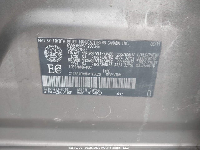 12576796 :رقم المزاد ، 2T3BF4DV9BW143029 vin ، 2011 Toyota Rav4 مزاد بيع