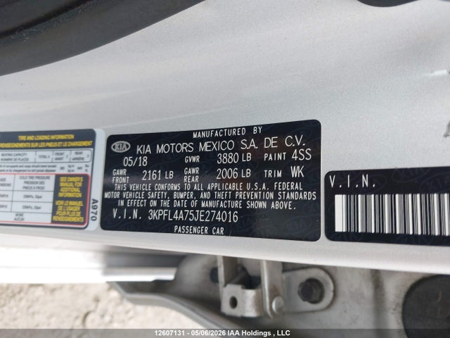 2018 Kia Forte Lx მანქანა იყიდება აუქციონზე, vin: 3KPFL4A75JE274016, აუქციონის ნომერი: 12607131