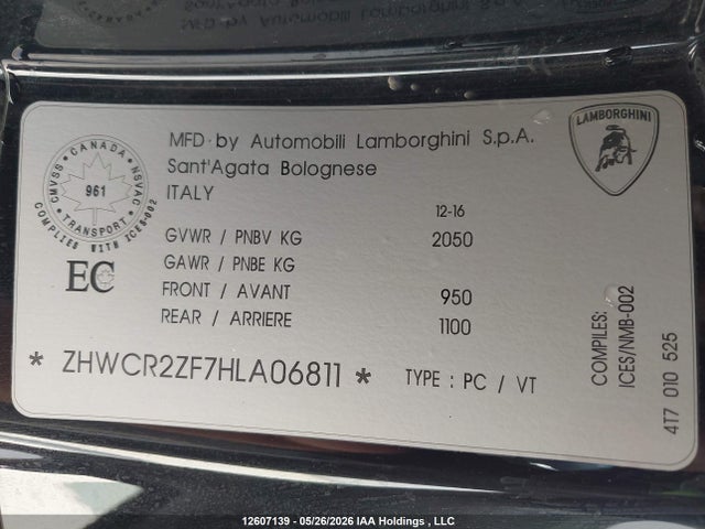 Lamborghini Huracan 2017 ZHWCR2ZF7HLA06811 Image 9