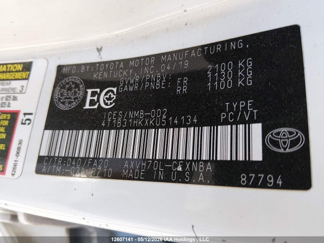4T1B31HKXKU514134 Toyota CAMRY LE