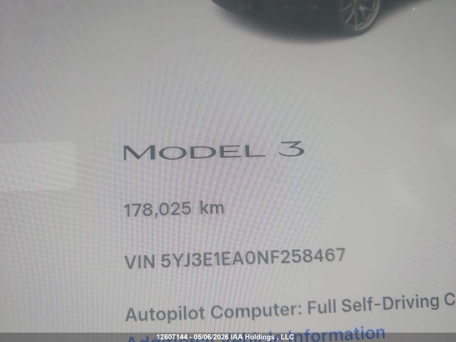 Aukcja sprzedaży 2022 Tesla Model 3, vin: 5YJ3E1EA0NF258467, numer aukcji: 12607144