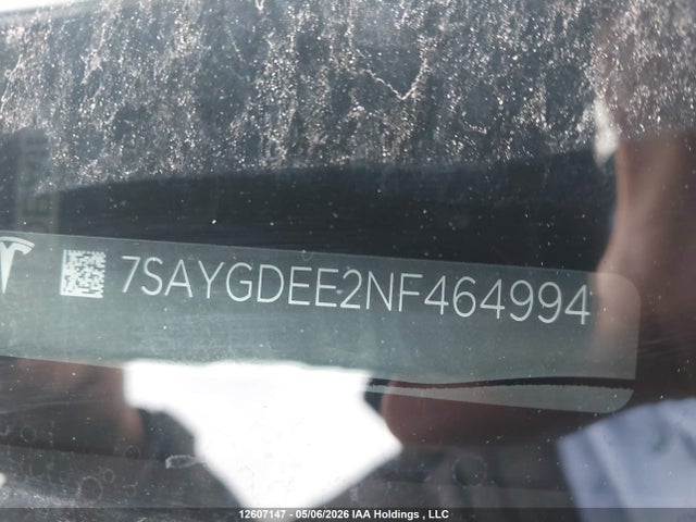 2022 Tesla Model Y მანქანა იყიდება აუქციონზე, vin: 7SAYGDEE2NF464994, აუქციონის ნომერი: 12607147