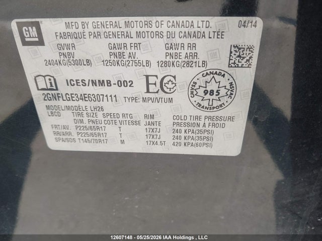 Aukcja sprzedaży 2014 Chevrolet Equinox, vin: 2GNFLGE34E6307111, numer aukcji: 12607148