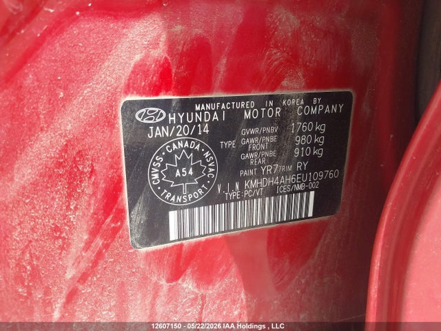 KMHDH4AH6EU109760 Hyundai Elantra Se/sport/limited