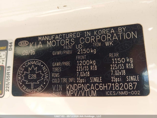 12607153 :رقم المزاد ، KNDPNCAC6H7182087 vin ، 2017 Kia Sportage مزاد بيع