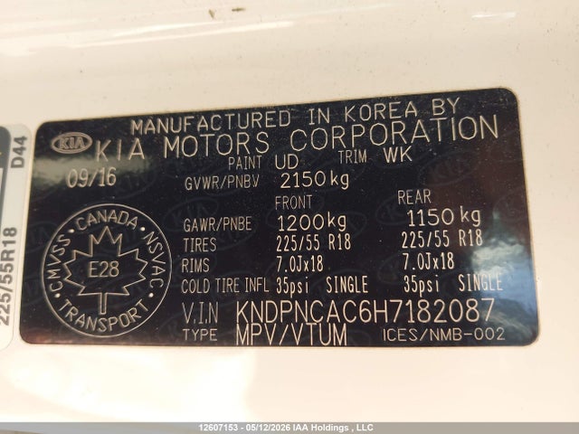 12607153 :رقم المزاد ، KNDPNCAC6H7182087 vin ، 2017 Kia Sportage مزاد بيع