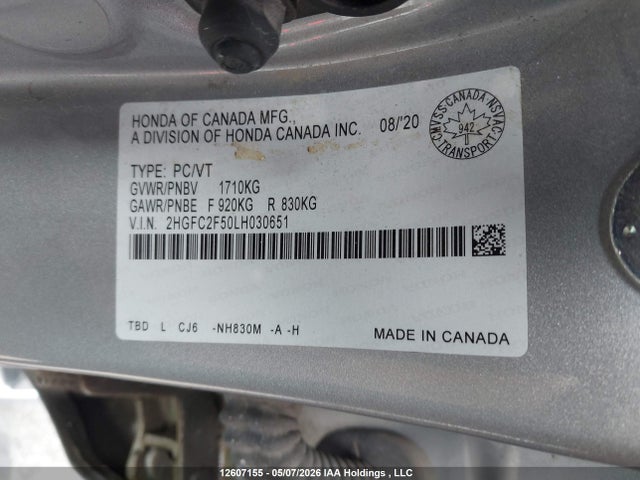 Honda Civic 2020 2HGFC2F50LH030651 Image 19