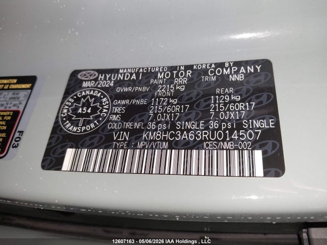 Aukcja sprzedaży 2024 Hyundai Kona Electric Preferred, vin: KM8HC3A63RU014507, numer aukcji: 12607163