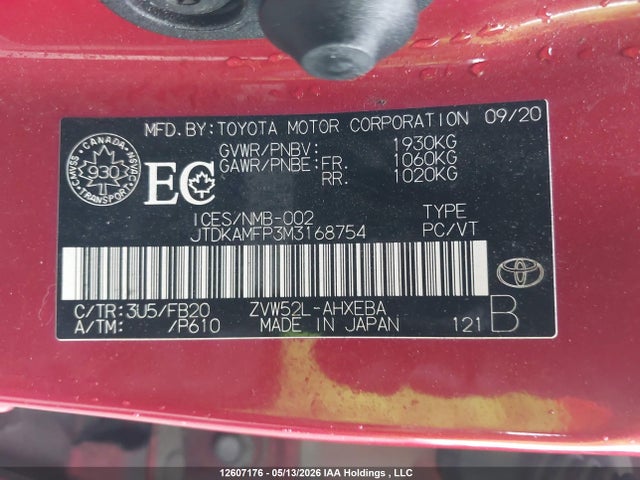 12607176 :رقم المزاد ، JTDKAMFP3M3168754 vin ، 2021 Toyota Prius Prime مزاد بيع
