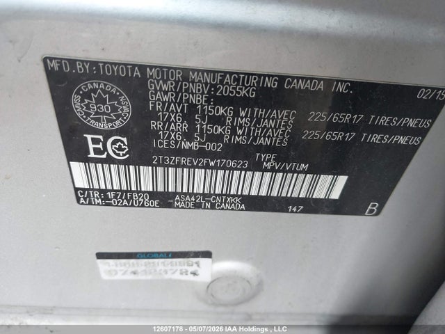 Aukcja sprzedaży 2015 Toyota Rav4, vin: 2T3ZFREV2FW170623, numer aukcji: 12607178
