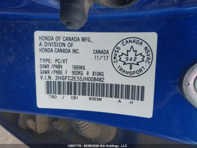 Продаж на аукціоні авто 2018 Honda Civic Lx, vin: 2HGFC2E55JH008482, номер лоту: 12607179