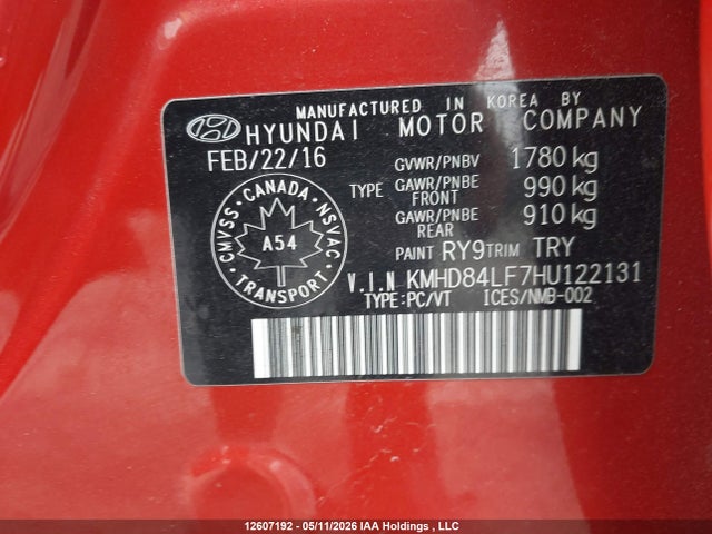 KMHD84LF7HU122131 Hyundai ELANTRA GL