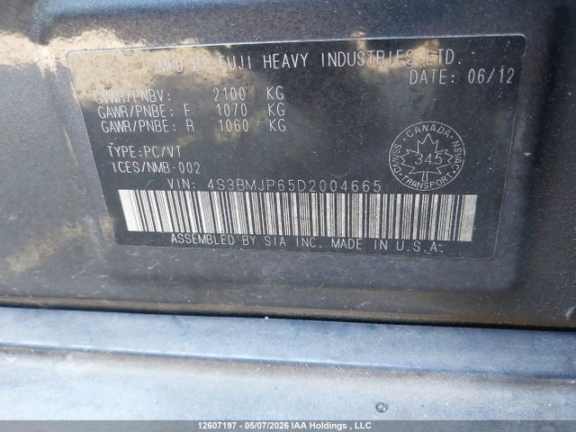 12607197 :رقم المزاد ، 4S3BMJP65D2004665 vin ، 2013 Subaru Legacy 3.6r Limited مزاد بيع