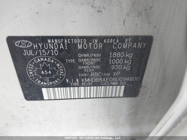 2011 Hyundai Elantra Touring Gls მანქანა იყიდება აუქციონზე, vin: KMHDB8AE0BU094800, აუქციონის ნომერი: 12607203