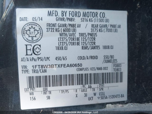 Продажа на аукционе авто 2015 Ford F-350 Lariat, vin: 1FT8W3BTXFEA60650, номер лота: 12600508