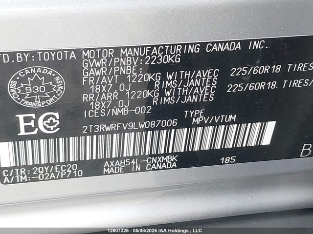 2T3RWRFV9LW087006 Toyota Rav4 Xle/xse