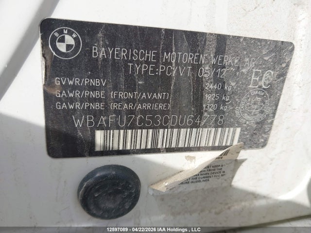 Продаж на аукціоні авто 2012 Bmw 535i Xdrive, vin: WBAFU7C53CDU64778, номер лоту: 12597089