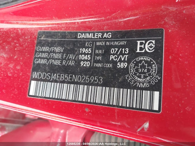 Aukcja sprzedaży 2014 Mercedes-benz Cla 250, vin: WDDSJ4EB5EN025953, numer aukcji: 12585235