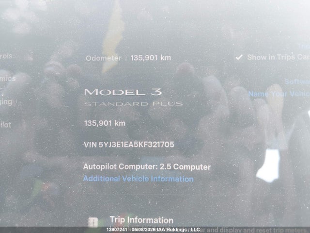 12607241 :رقم المزاد ، 5YJ3E1EA5KF321705 vin ، 2019 Tesla Model 3 Long Range/mid Range/standard Range/standard Range Plus مزاد بيع