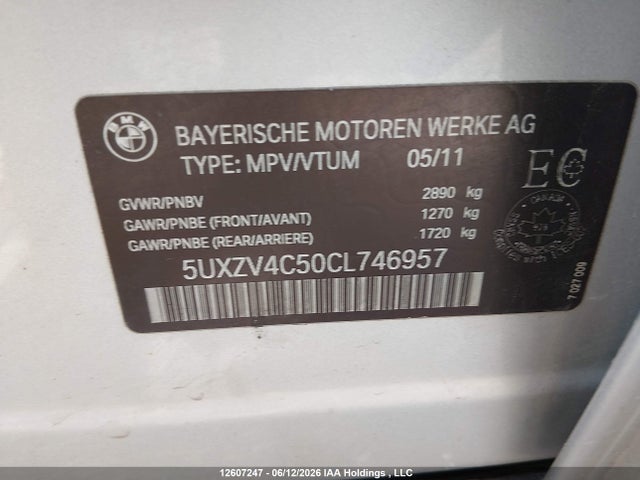 Продаж на аукціоні авто 2012 Bmw X5 Xdrive35i, vin: 5UXZV4C50CL746957, номер лоту: 12607247