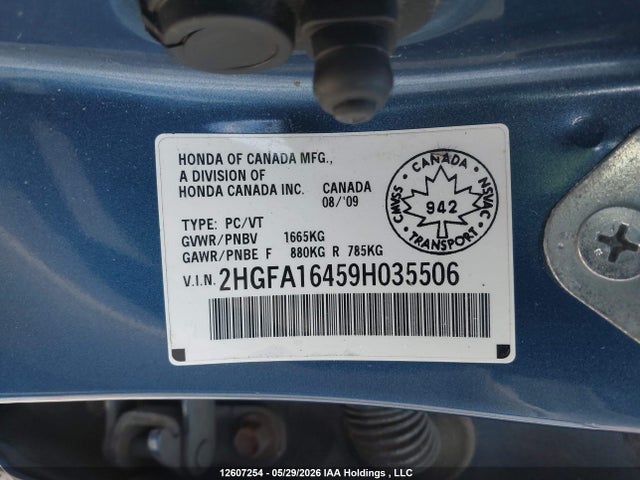 Продажа на аукционе авто 2009 Honda Civic, vin: 2HGFA16459H035506, номер лота: 12607254