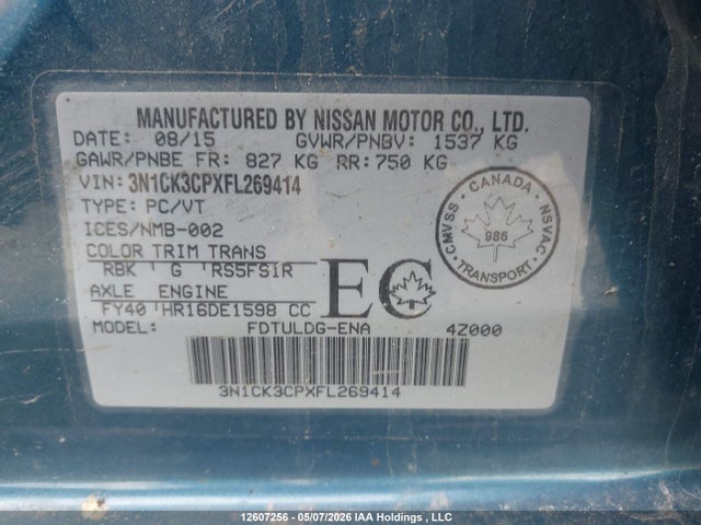 3N1CK3CPXFL269414 Nissan Micra