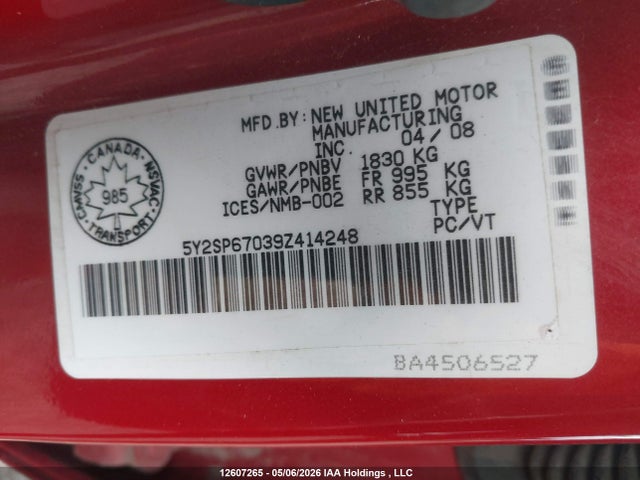 Продаж на аукціоні авто 2009 Pontiac Vibe, vin: 5Y2SP67039Z414248, номер лоту: 12607265