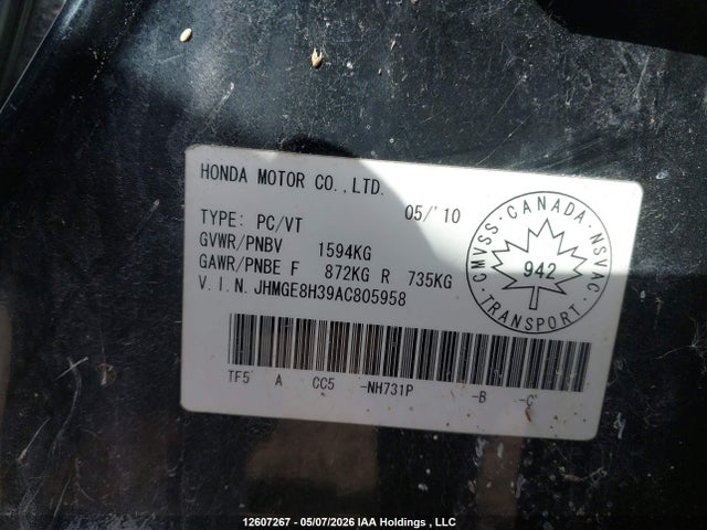 Продаж на аукціоні авто 2010 Honda Fit Dx-a, vin: JHMGE8H39AC805958, номер лоту: 12607267