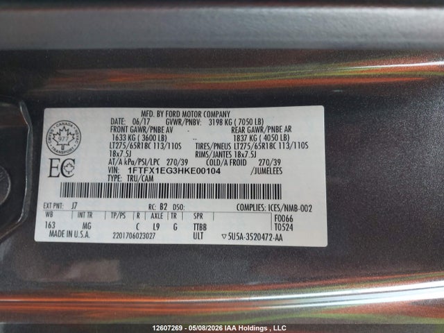1FTFX1EG3HKE00104 Ford F-150 Xlt