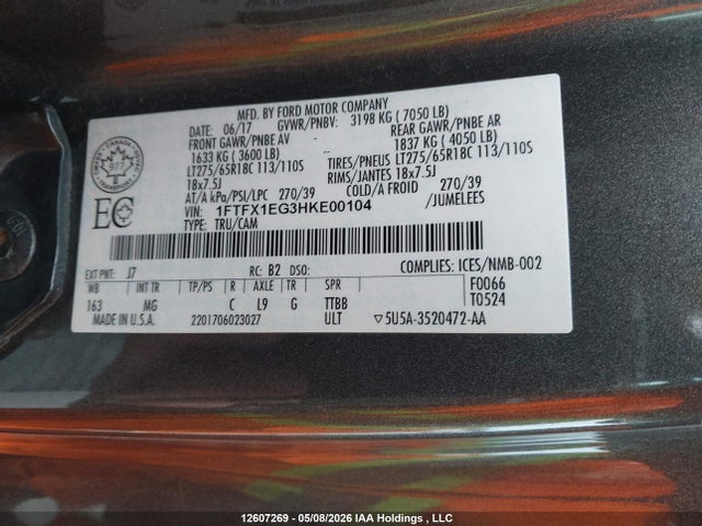 1FTFX1EG3HKE00104 Ford F-150 Xlt
