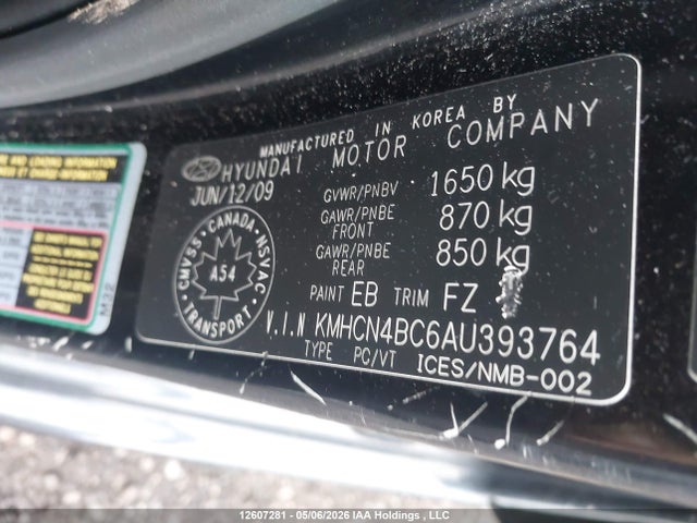 2010 Hyundai Accent Gls მანქანა იყიდება აუქციონზე, vin: KMHCN4BC6AU393764, აუქციონის ნომერი: 12607281