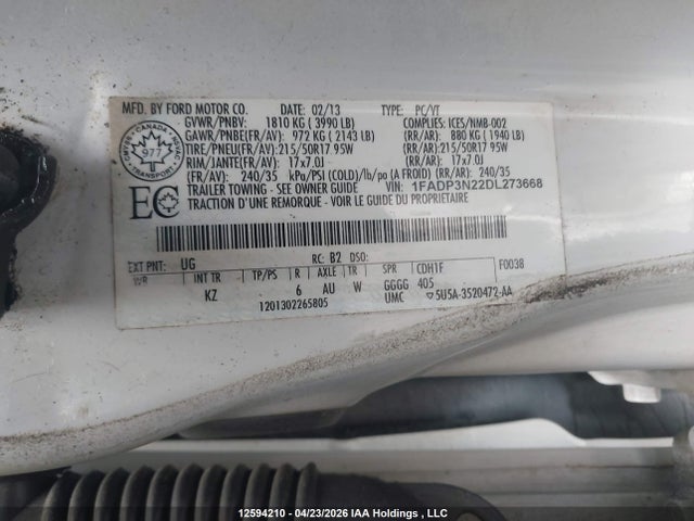 Продаж на аукціоні авто 2013 Ford Focus Titanium, vin: 1FADP3N22DL273668, номер лоту: 12594210