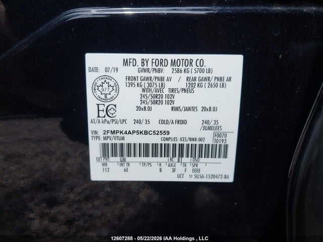 Продажа на аукционе авто 2019 Ford Edge St, vin: 2FMPK4AP5KBC52559, номер лота: 12607288