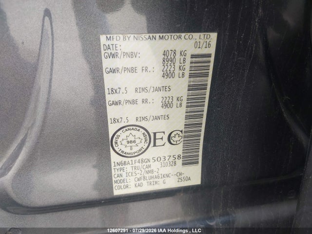 Продаж на аукціоні авто 2016 Nissan Titan Xd Platinum Reserve/pro-4x/s/sl/sv, vin: 1N6BA1F48GN503758, номер лоту: 12607291