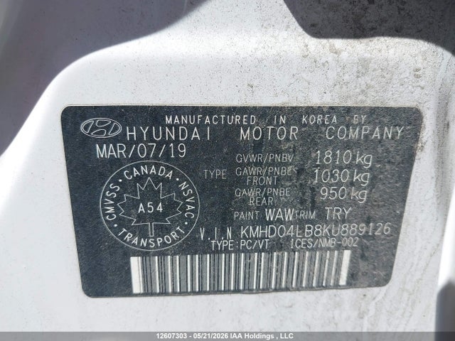 KMHD04LB8KU889126 Hyundai Elantra Sport