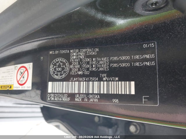 Aukcja sprzedaży 2015 Lexus Lx 570 570, vin: JTJHY7AX3F4175924, numer aukcji: 12607309