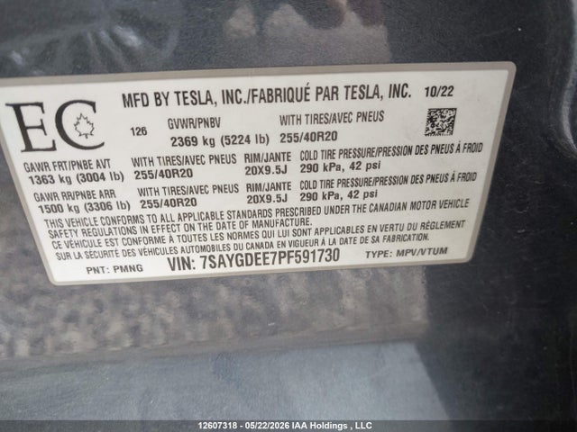 Tesla Model Y Long Range 2023 7SAYGDEE7PF591730 Image 9