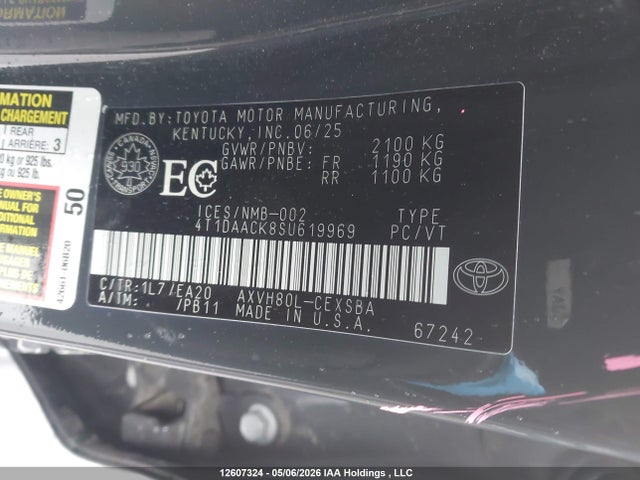 Aukcja sprzedaży 2025 Toyota Camry Xse/xle/le/se, vin: 4T1DAACK8SU619969, numer aukcji: 12607324