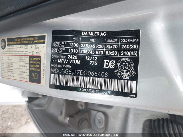 12607333 :رقم المزاد ، WDCGG8JB7DG068408 vin ، 2013 Mercedes-benz Glk 350 4matic مزاد بيع