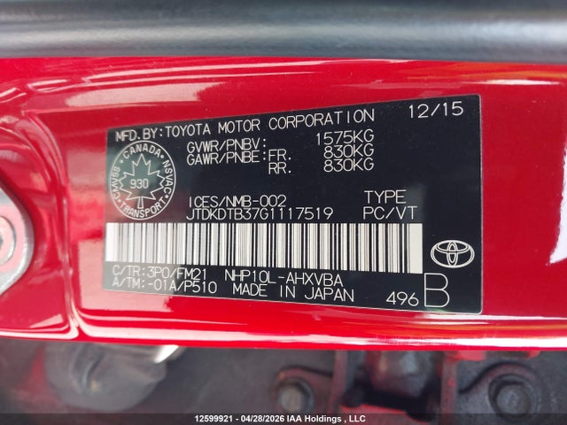 JTDKDTB37G1117519 Toyota Prius C Technology