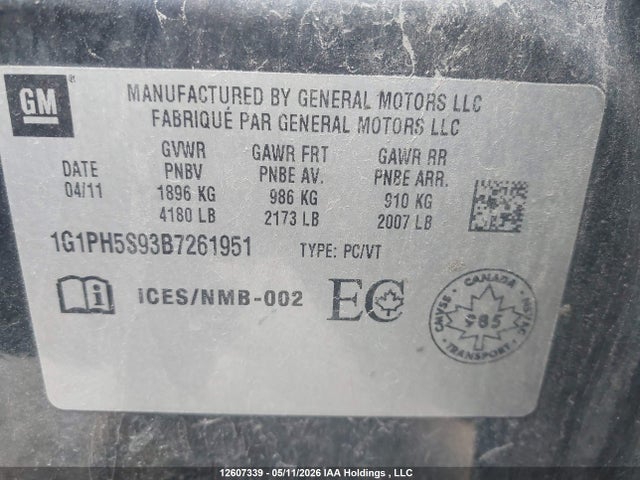 Aukcja sprzedaży 2011 Chevrolet Cruze Ltz, vin: 1G1PH5S93B7261951, numer aukcji: 12607339