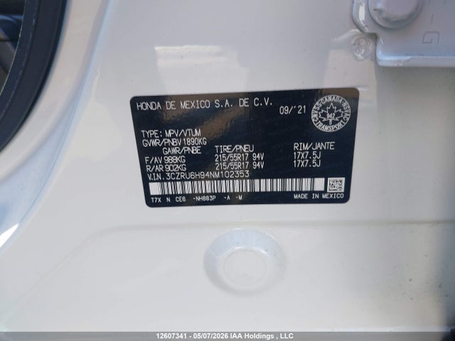3CZRU6H94NM102353 Honda Hr-v Touring