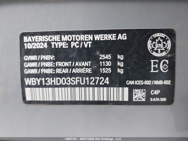 Aukcja sprzedaży 2025 Bmw I4, vin: WBY13HD03SFU12724, numer aukcji: 12607351