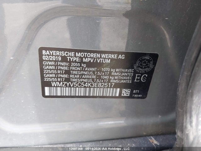 12607366 :رقم المزاد ، WMZYV5C54K3E82517 vin ، 2019 Mini Cooper Countryman All4 مزاد بيع