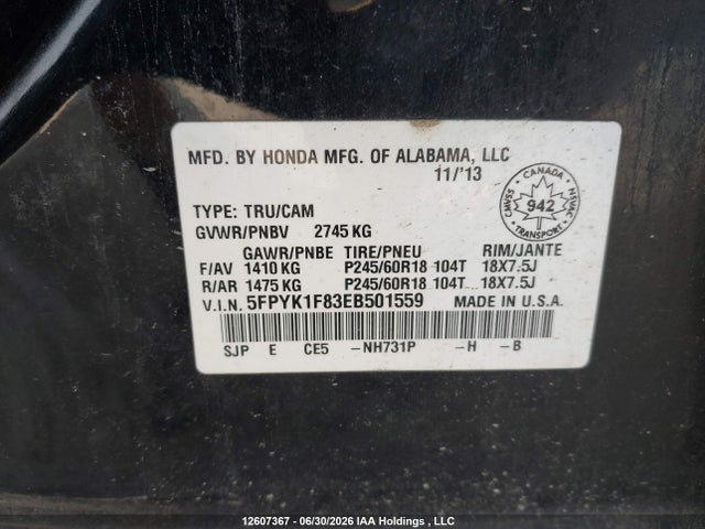 Honda Ridgeline Special Edition 2014 5FPYK1F83EB501559 Image 9