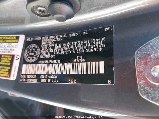 2014 Toyota Venza Base V6 მანქანა იყიდება აუქციონზე, vin: 4T3BK3BBXEU098282, აუქციონის ნომერი: 12607369