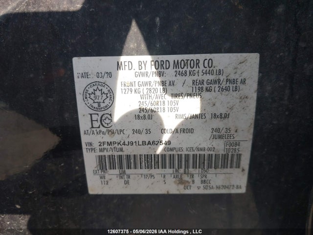 Ford EDGE SEL 2020 2FMPK4J91LBA62549 Image 20